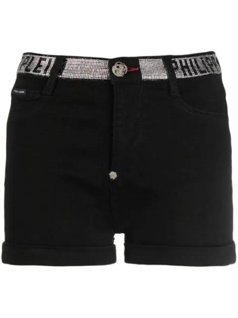 logo-embellished denim shorts by PHILIPP PLEIN