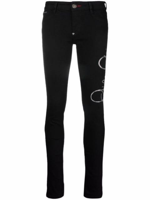 logo-embellished high-waisted skinny jeans by PHILIPP PLEIN