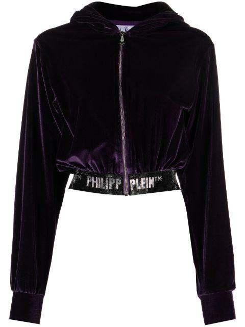 logo-embellishment velour hoodie by PHILIPP PLEIN