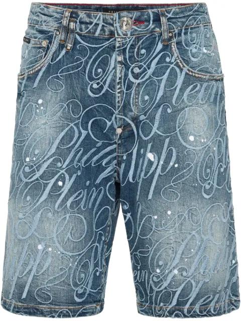 logo-embroidered denim shorts by PHILIPP PLEIN