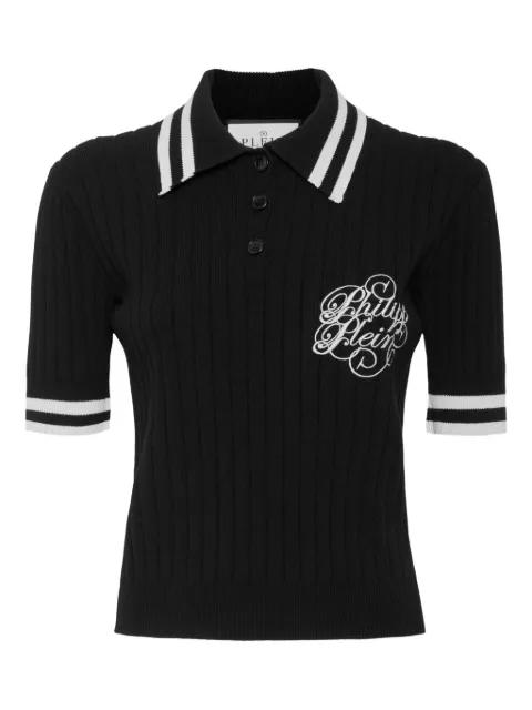 logo-embroidered ribbed-knit polo top by PHILIPP PLEIN