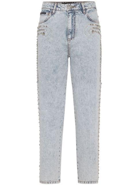 logo-patch cotton tapered jeans by PHILIPP PLEIN