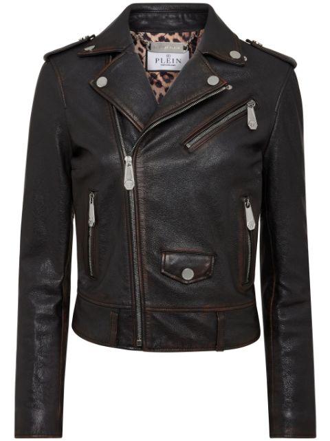 logo-patch leather biker jacket by PHILIPP PLEIN