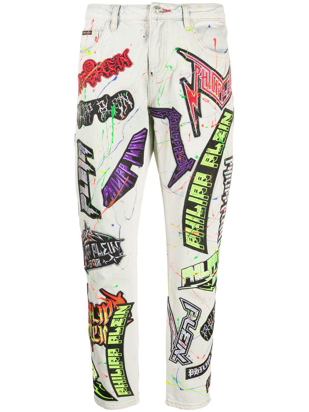 logo-patch paint splatter jeans by PHILIPP PLEIN