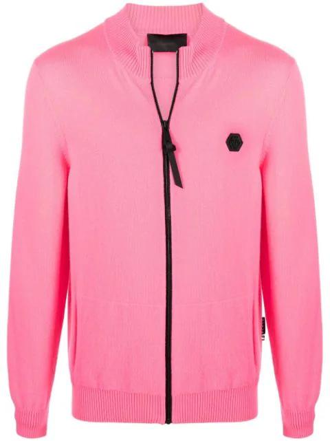 logo-patch zip-up cardigan by PHILIPP PLEIN