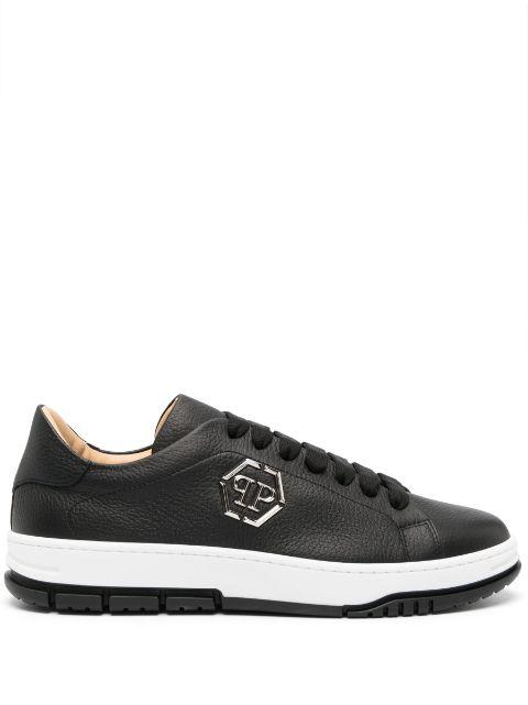 logo-plaque pebbled leather sneakers by PHILIPP PLEIN
