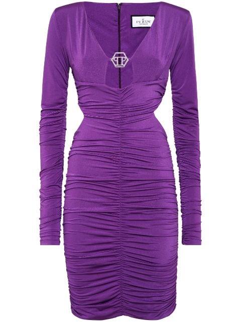 logo-plaque ruched minidress by PHILIPP PLEIN