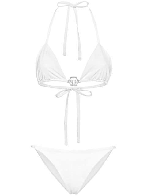 logo-plaque triangle bikini set by PHILIPP PLEIN