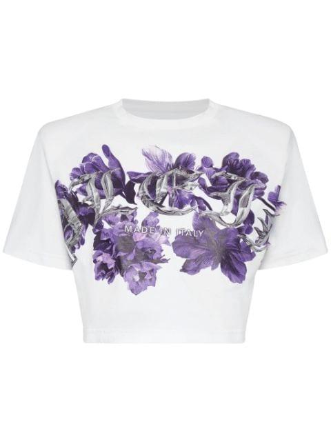 logo-print cotton crop top by PHILIPP PLEIN