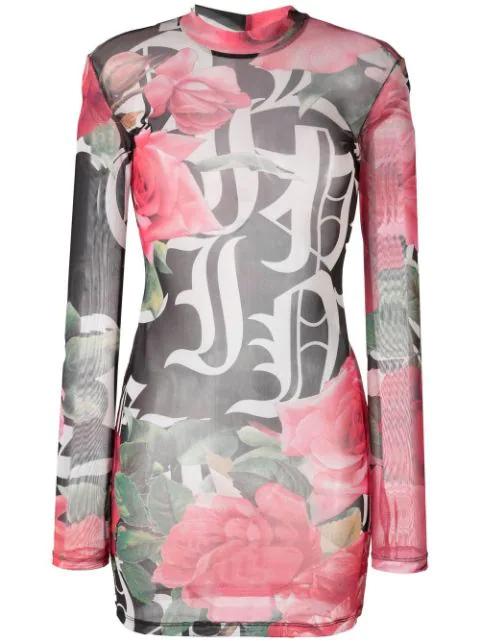 logo-print semi-sheer mini dress by PHILIPP PLEIN