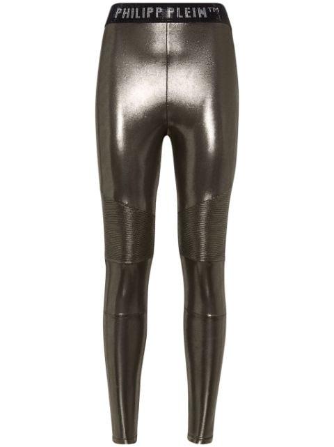 logo-waistband lamé leggings by PHILIPP PLEIN