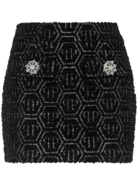 mini monogram tweed skirt by PHILIPP PLEIN