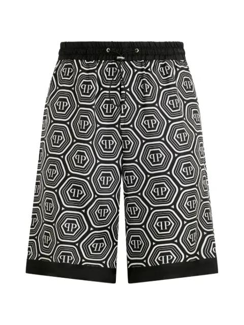 monogram drawstring silk shorts by PHILIPP PLEIN