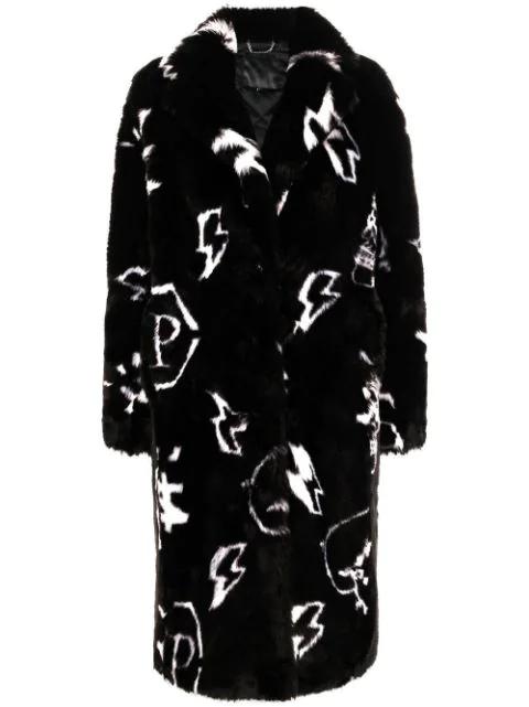 monogram faux fur coat by PHILIPP PLEIN