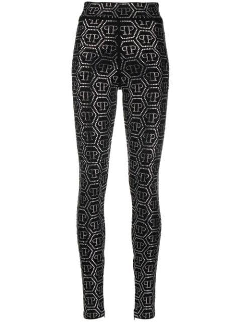 monogram-print embellished leggings by PHILIPP PLEIN