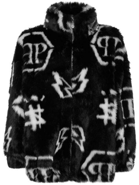 monogram-print faux fur coat by PHILIPP PLEIN