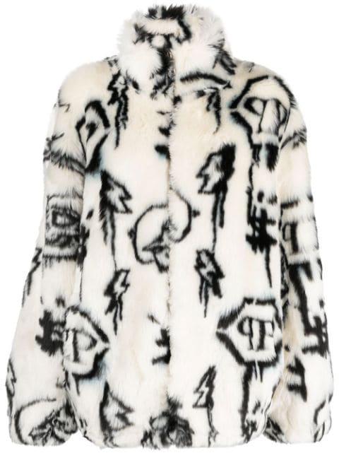 monogram-print faux fur coat by PHILIPP PLEIN
