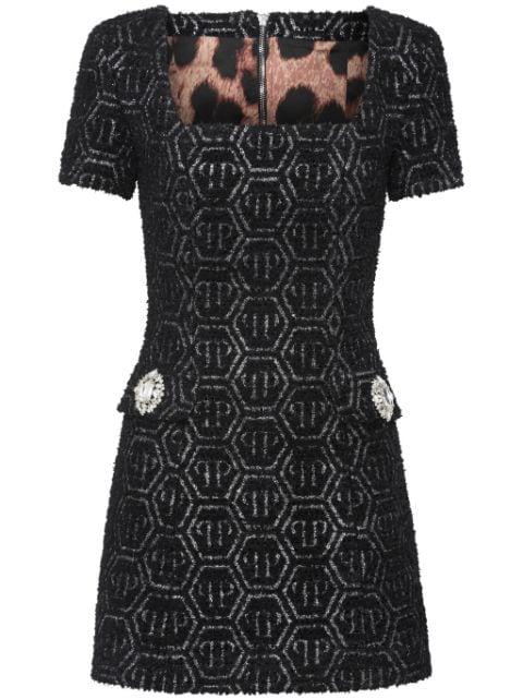 monogram tweed dress by PHILIPP PLEIN