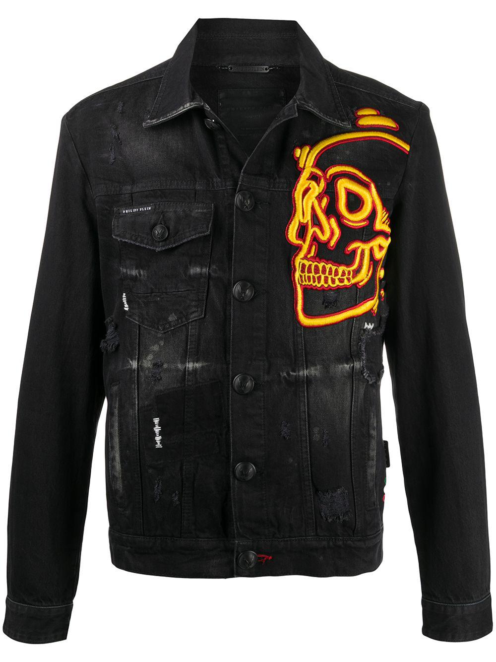 outline skull denim jacket by PHILIPP PLEIN