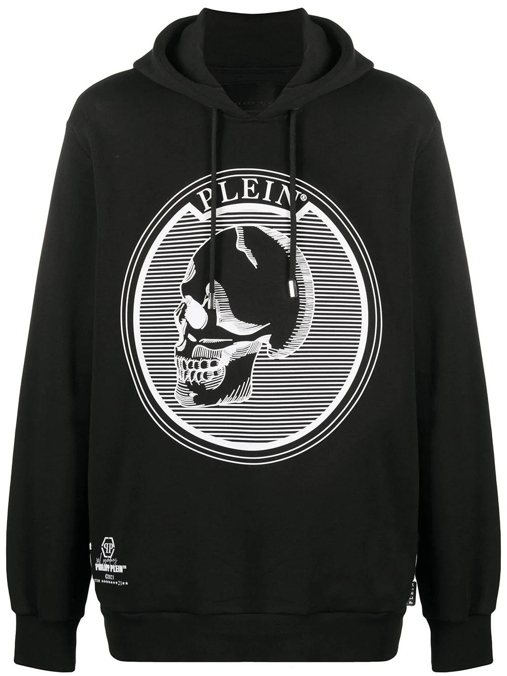 outline skull hoodied longline sweatshirt by PHILIPP PLEIN