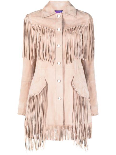 oversized fringed suede shirt jacket by PHILIPP PLEIN
