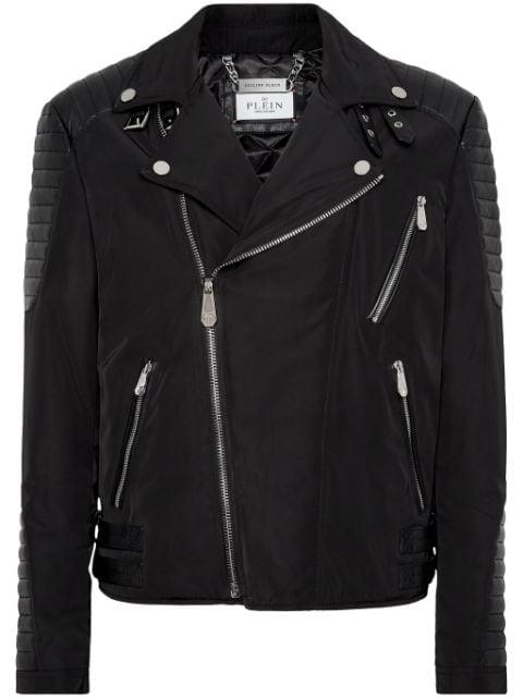 padded-detail leather biker jacket by PHILIPP PLEIN