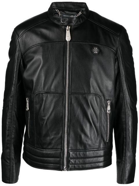 padded leather biker jacket by PHILIPP PLEIN