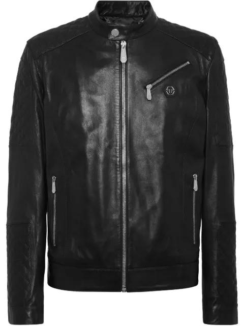 padded leather bomber jacket by PHILIPP PLEIN