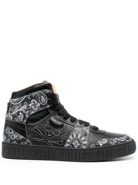 paisley-print high-top leather sneakers by PHILIPP PLEIN