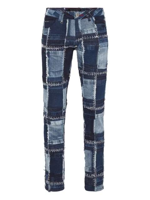 patchwork topstitching denim jeans by PHILIPP PLEIN