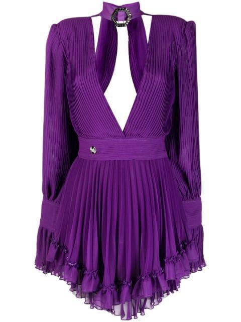 plunging V-neck pleated dress by PHILIPP PLEIN