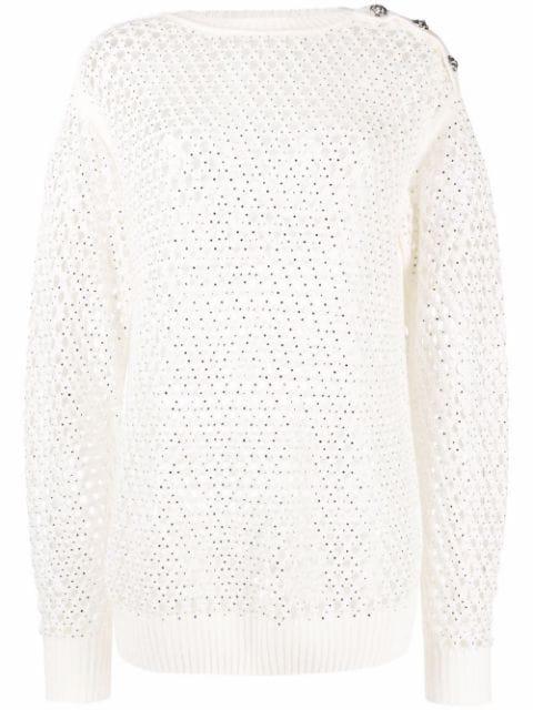 pointelle-knit crystal-embellished jumper by PHILIPP PLEIN