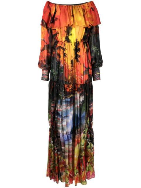 printed pleated maxi dress by PHILIPP PLEIN