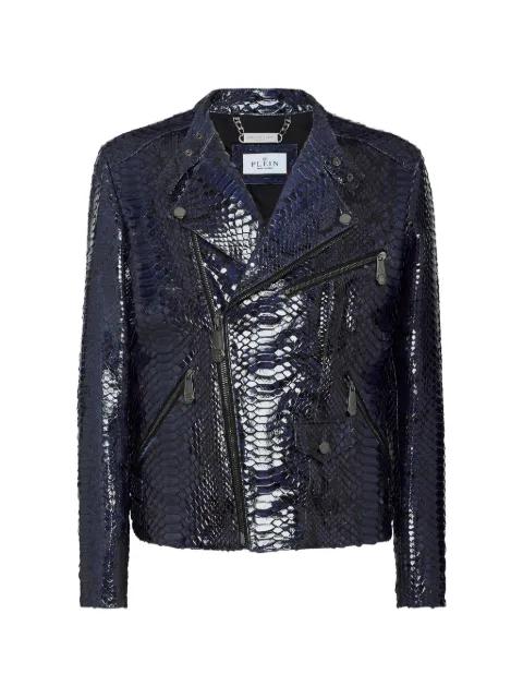 python-leather biker jacket by PHILIPP PLEIN