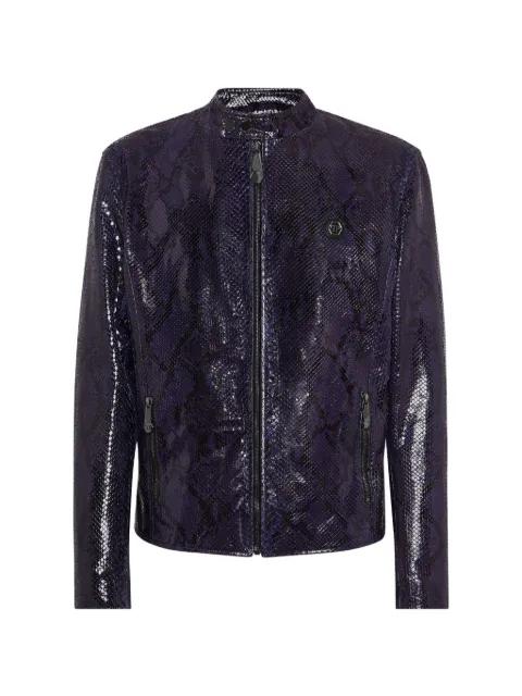 python-leather biker jacket by PHILIPP PLEIN
