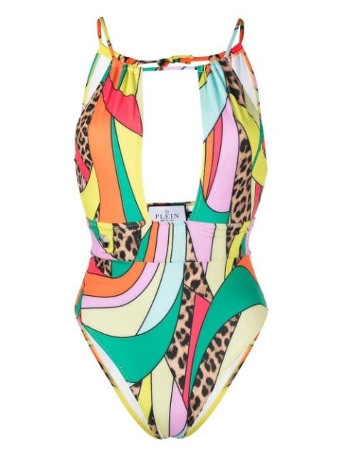 rainbow patchwork-print monokini by PHILIPP PLEIN