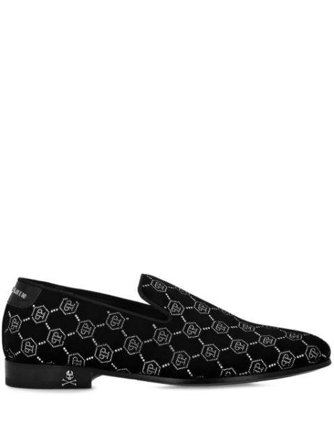 rhinestone-monogram velvet loafers by PHILIPP PLEIN