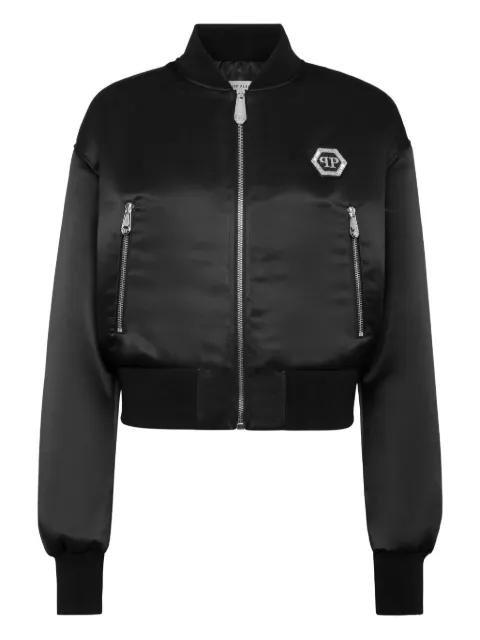 satin logo-plaque bomber jacket by PHILIPP PLEIN