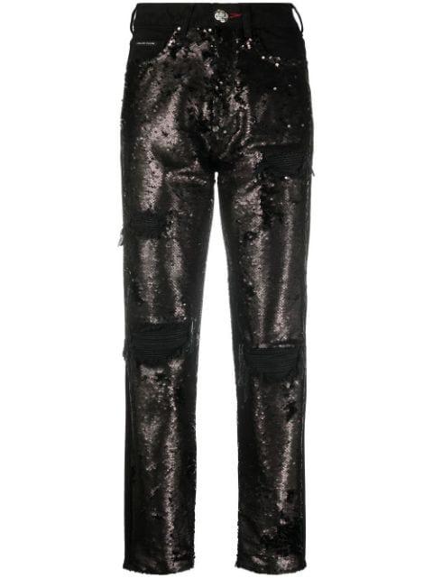 sequin-embellished high-waisted jeans by PHILIPP PLEIN