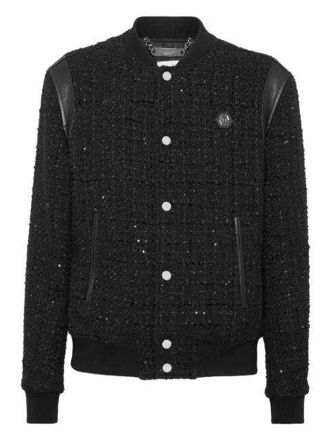 sequin-embellished leather-trimmed bomber jacket by PHILIPP PLEIN