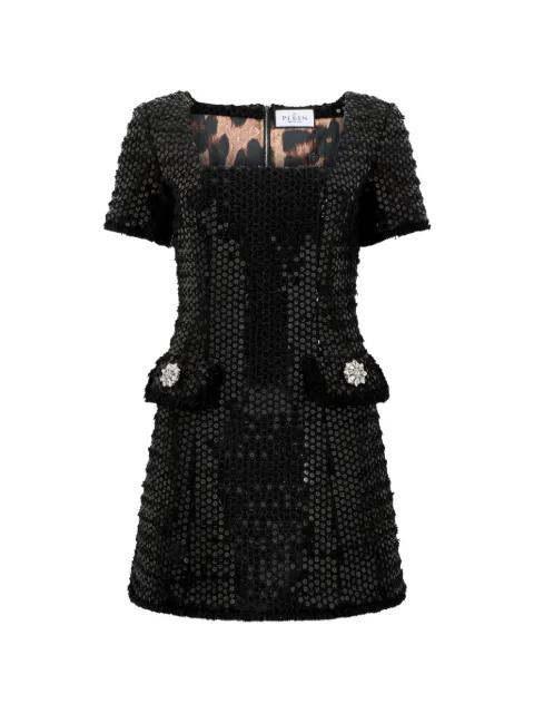 sequin-embellished tweed mini dress by PHILIPP PLEIN