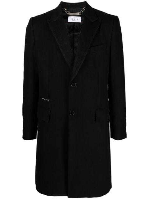 single-breasted logo-lettering coat by PHILIPP PLEIN