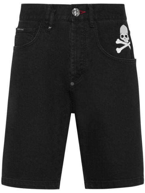 skull-embroidered denim shorts by PHILIPP PLEIN