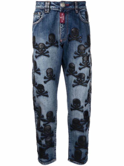 skull-patch tapered jeans by PHILIPP PLEIN