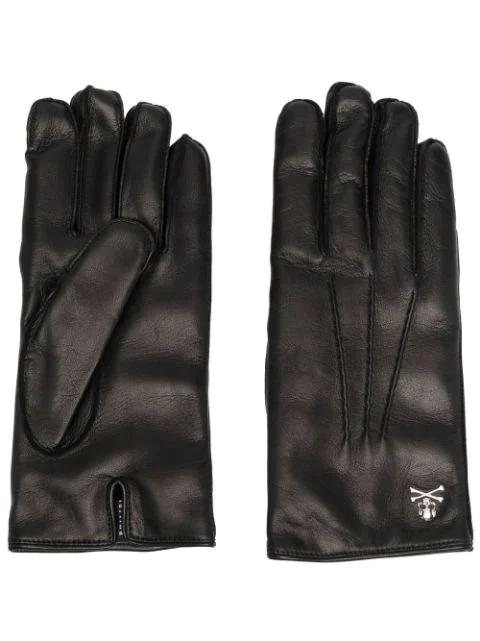 skull-plaque leather gloves by PHILIPP PLEIN