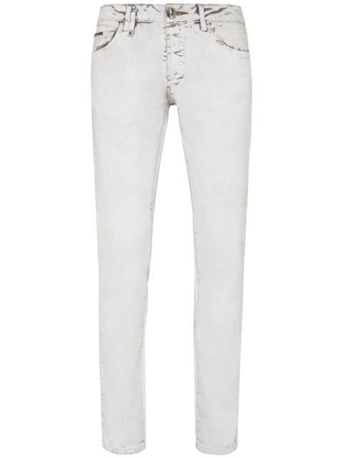 skull-stamp washed skinny jeans by PHILIPP PLEIN