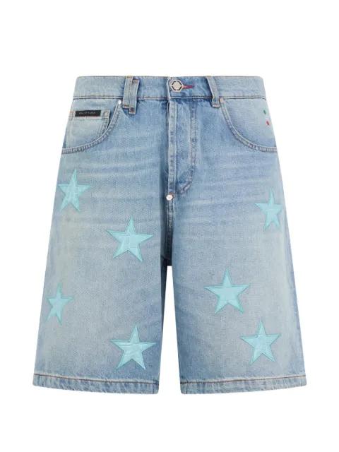star-patch denim shorts by PHILIPP PLEIN