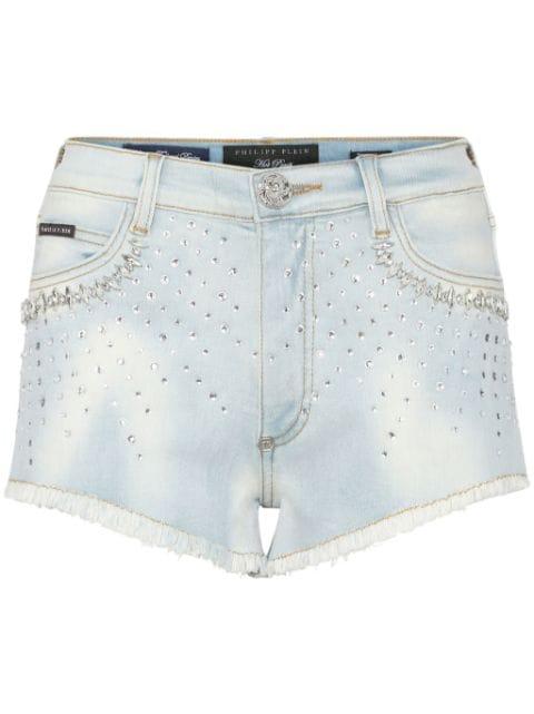 strass denim shorts by PHILIPP PLEIN
