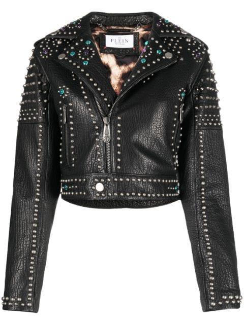 studded leather biker jacket by PHILIPP PLEIN