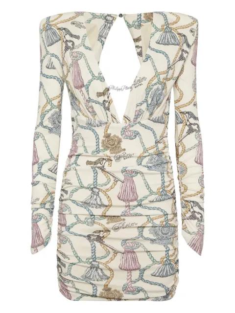 tassel-print long-sleeve mini dress by PHILIPP PLEIN